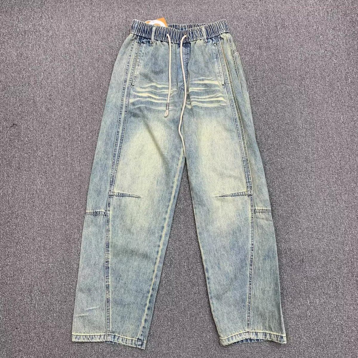 Men's Patchwork Curved Blade Jeans Straight Leg Loose Fit Wide Leg Pants Design Plus Size Spring Autumn_mkmklike.com