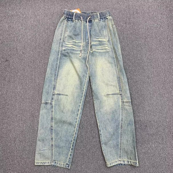 Men's Patchwork Curved Blade Jeans Straight Leg Loose Fit Wide Leg Pants Design Plus Size Spring Autumn_mkmklike.com