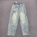 Men's Patchwork Curved Blade Jeans Straight Leg Loose Fit Wide Leg Pants Design Plus Size Spring Autumn_mkmklike.com