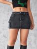 Retro Elastic Denim Mini Skirt For Women With Pockets Fashionable Sexy Slim Fit Short Skirt New 2025 Cotton Denim Skirt_mkmklike.com