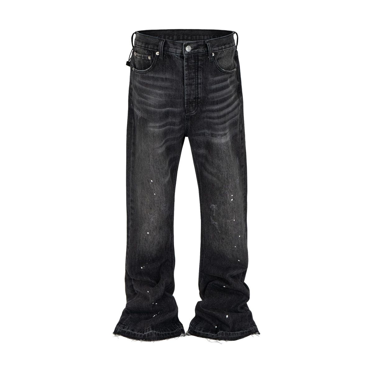 Vintage Washed High-Waisted Wide-Leg Distressed Jeans With Paint Splatter & Cat Whisker Details_mkmklike.com