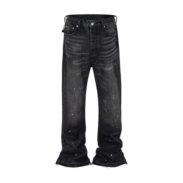 Vintage Washed High-Waisted Wide-Leg Distressed Jeans With Paint Splatter & Cat Whisker Details_mkmklike.com