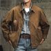 Men's Clothing Workwear Jacket For Men Autumn Loose Casual Brown Vintage Unwaxed Hunting Jacket_mkmklike.com
