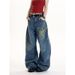 American Retro Hottie Ink Splashing Graffiti Jeans Men's And Women's Spring And Autumn Loose Wide-leg Scimitar Couple Long Pants_mkmklike.com