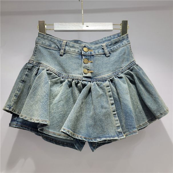 Retro Hot Girl Ruffled Denim Short Skirt Female 2025 Spring And Summer Age Reducing Pants Skirt A Line Puffy Skirt_mkmklike.com
