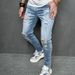 Stylish Distressed Skinny Jeans For Men & Women - Stretch Denim With Motorcycle-Inspired Design, Comfort Fit, Multiple Colors Available (Light Blue)_mkmklike.com