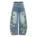 Men's Loose Curved Jeans Retro Style Trendy Bamboo Pattern Embroidery High Street Design_mkmklike.com