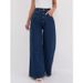 Women's Clothing Wide Leg Floor Length Pants Women's High Waist Flared Jeans - Classic Blue Denim Wide Leg Pants For Casual & Chic Outfits_mkmklike.com