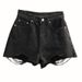 K Wearing Denim Shorts Outside The Hole, Women's New High Waisted Slimming Tassel Wide Leg Pants_mkmklike.com