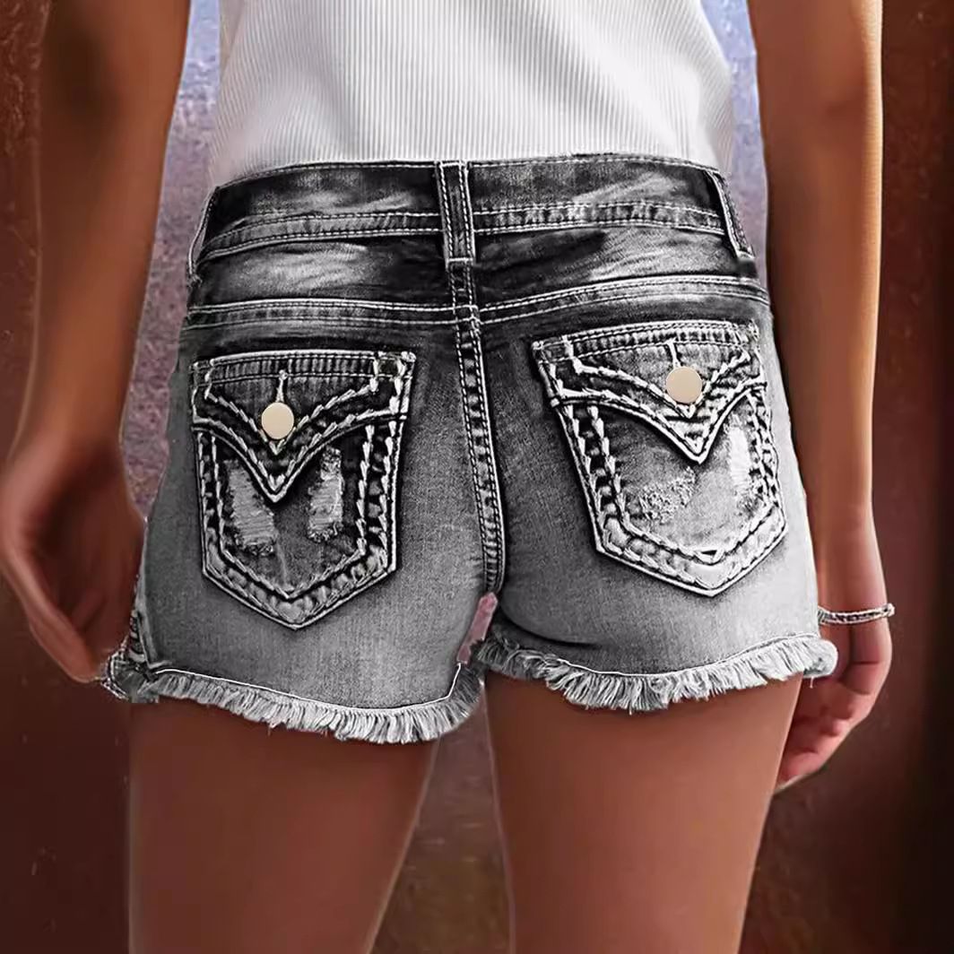 Women's Denim Embroidered Shorts Fashion Cotton Stretch Street Style Spring Autumn_mkmklike.com