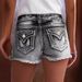 Women's Clothing Fashion Ins Elastic Patch Denim Embroidered Ripped Denim Shorts_mkmklike.com