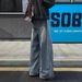 Vintage Blue American-style Curved Hem Jeans For Men, Summer High Street Vibe, Washed Wide-leg Pants, Casual Slightly_mkmklike.com