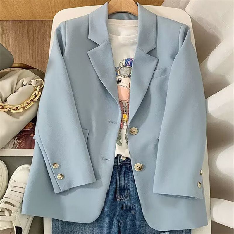 Women's spring classic two-button temperament orange loose casual internet celebrity small suit for women_mkmklike.com