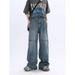 Nordmann Men's Cargo Jeans Japanese Retro Loose Wide-Leg Casual Trendy High Street Straight-Leg Stylish Patchwork Long Pants_mkmklike.com
