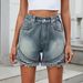 Women's Clothing Summer New Washed Casual Denim Rivet Raw Edge Shorts_mkmklike.com