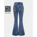 Women's Clothing Women's High-Waisted Flared Jeans With Embroidered Pockets – Stretch Denim Retro Bell Bottoms (S-L, Blue/Black)_mkmklike.com