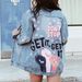 Women's printed denim jacket women's loose lapel denim jacket top _mkmklike.com