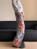 High Spring And Autumn Sunset Lace Printed Jeans Men's American Street Loose Splicing Floor Pants_mkmklike.com