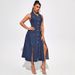 K Women's Open Cut Sleeveless Waist Cinched New Denim Dress_mkmklike.com