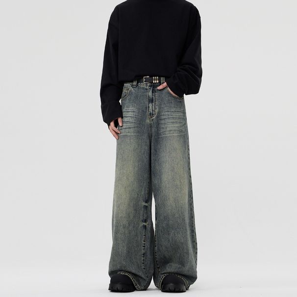 Men's Retro Vintage Wide Leg Jeans Loose Casual Straight Pants Cleanfit Archer0603_mkmklike.com