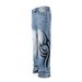 Men's Vintage Washed Blue Jeans With Whisker & Tattoo Print, Slim Bootcut Denim Pants, Retro Streetwear Style_mkmklike.com