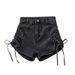 Women's High Waisted Stretch Denim Shorts Drawstring Summer Style Thin Straight Leg Versatile Slimming Wide Leg Hot Pants_mkmklike.com