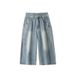 American Retro Straight-leg Large-pocket Cropped Jeans With Curved Patchwork, Trendy Brand, Cool And Loose Wide-leg_mkmklike.com
