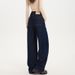 Denim Blue Curved Wide-leg Jeans For Women, 2025 Autumn/winter, Fleece-lined, Stylish, Loose-fitting, Slimming,_mkmklike.com