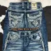 Rock Revival Men Goth Mens Y2K Gothic Foliage Bootcut Denim Jeans - Hip Hop Harajuku Wide Leg Embroidery Pocket Blue_mkmklike.com