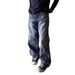 Men's Retro Straight-Leg Jeans - Honeycomb Distressed Denim Pants With Heavy Vintage Wash, Slim Fit Classic Workwear Style For Casual Wear_mkmklike.com