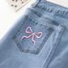 Women's Sweet Pink Bow Frayed Denim Shorts Casual Cotton Solid Color Regular Fit Spring/Autumn Summer_mkmklike.com