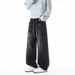 Spring And Autumn New Washed And Old Segmentation Design Scimitar Jeans Men's High Street Retro Fattened And Enlarged Casual Trousers_mkmklike.com