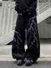 DFGIGT Men's Hip-hop Embroidered Baggy Jeans Loose Fit Denim Black Trousers_mkmklike.com