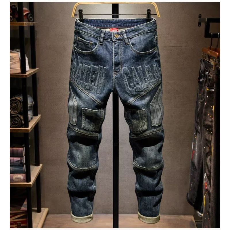Men's Clothing Men's Slim Fit Embroidered Jeans High End Autumn Winter Trendy Retro Style Patchwork For Formal & Casual_mkmklike.com