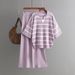 Women's Clothing contrast striped fashion suit new casual loose knitted wide leg pants two piece suit_mkmklike.com