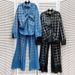 Women's Clothing design heavy diamond plaid denim shirt top loose hot diamond casual jeans suit_mkmklike.com