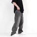 Men's Clothing Retro Washed Smoky Gray Trend Jeans Men's Loose Straight Wide Leg Drape Pants One Piece Dropshipping_mkmklike.com