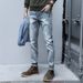 Trendy Light Blue Faux Ripped Jeans For Men Korean Style Slim Fit Stretchy Retro Skinny Trousers For Teenagers_mkmklike.com