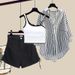 Women's Clothing Summer Suits For Women New Large Size Women's Clothing Shirt Top Suspenders With Denim Shorts Three Piece Suit_mkmklike.com