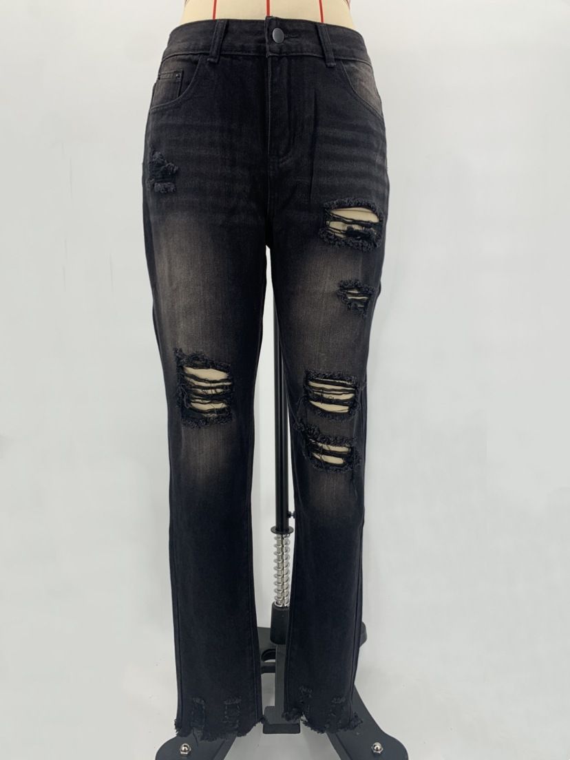 Women's Slim Fit Ripped Straight Leg Jeans – Distressed White Denim Pants With Stretch Comfort_mkmklike.com