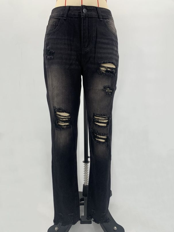 Women's Slim Fit Ripped Straight Leg Jeans – Distressed White Denim Pants With Stretch Comfort_mkmklike.com