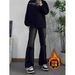 Nordmann American Style Vibe Retro Black Gradient Fleece-Lined Jeans For Men, Autumn Winter Trendy High Street Flared Cleanfit_mkmklike.com