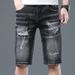 "Men's Stretch Ripped Denim Shorts – Summer Thin Korean Style Casual Shorts With Elastic Waist (Black/Gray, Sizes 28-38)"_mkmklike.com