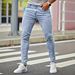 Men's Slim Fit Stretch Jeans - Lightweight Summer Denim Pants With Comfortable Elastic Waist For Casual Wear (Light Blue, S-XXL)_mkmklike.com