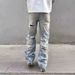 Men's Clothing American Light Blue Reverse Hole Jeans Men And Women Summer Hiphop Beggar Pants European And American Street Straight Pants_mkmklike.com