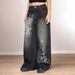 Women's Clothing Print Contrast Low Waist Vintage Gothic Print Low-Rise Loose Straight-Leg Washed Distressed Denim Jeans For Streetwear Enthusiasts_mkmklike.com