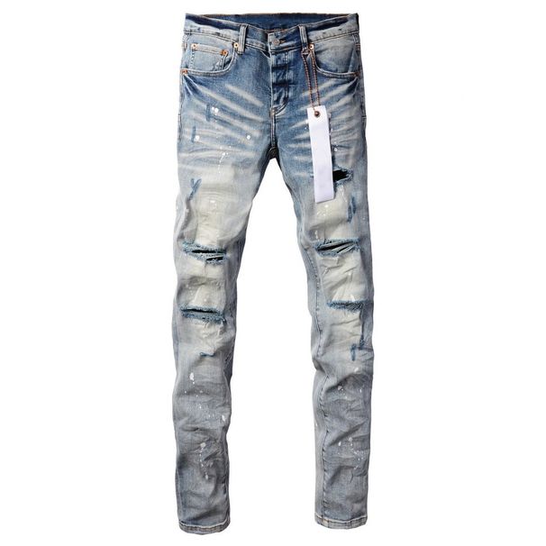 Men's Blue Washed Distressed Skinny Jeans High Street Style Spring Hip Hop Retro Stretch Denim_mkmklike.com