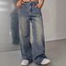 Vintage Washed Straight Leg Jeans – Distressed Blue, Relaxed Fit (S-XXL)_mkmklike.com