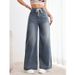 American Retro Wide-leg For Women, Washed, Drawstring, High-waisted, Loose, Drapey, Straight-leg Jeans_mkmklike.com