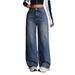New Women's High-Waisted Wide Leg Jeans Loose Fit Straight Leg Slimming Fashionable Versatile Washed_mkmklike.com